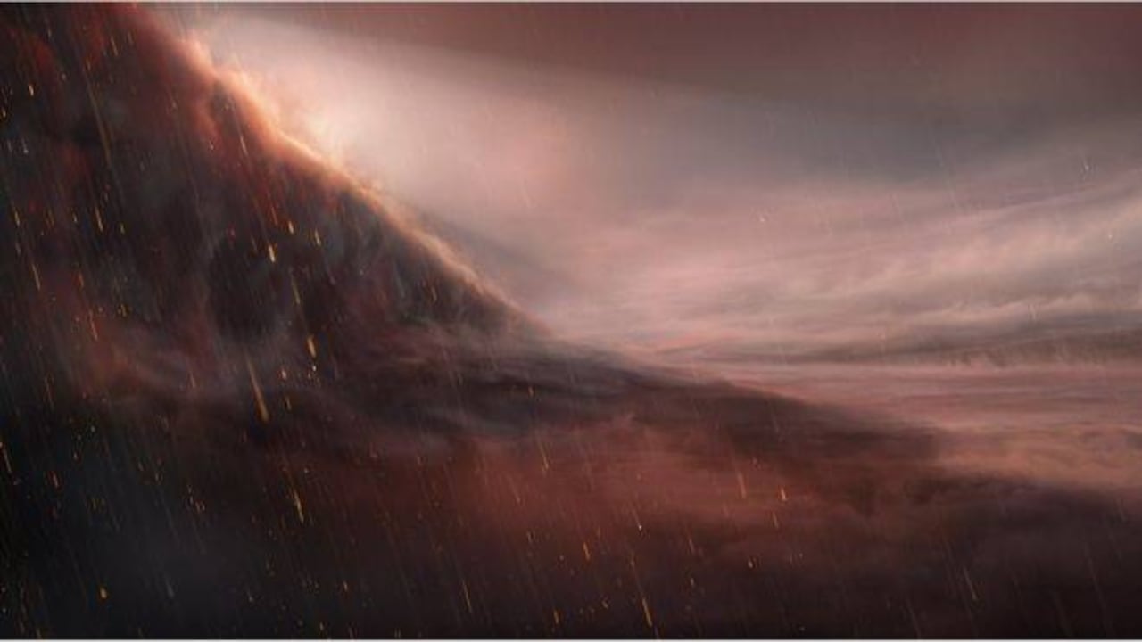 Ilustración: el lado nocturno de este planeta es extremadamente caluroso, pero lo suficientemente frío como para que lluevan gotas de hierro. Foto: ESO/M.KORNMESSER vía BBC.