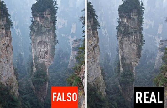Esta escultura tallada en la provincia china de Hunan es un caso de fotomontaje realizado por el colectivo de artistas Reality Cues.
