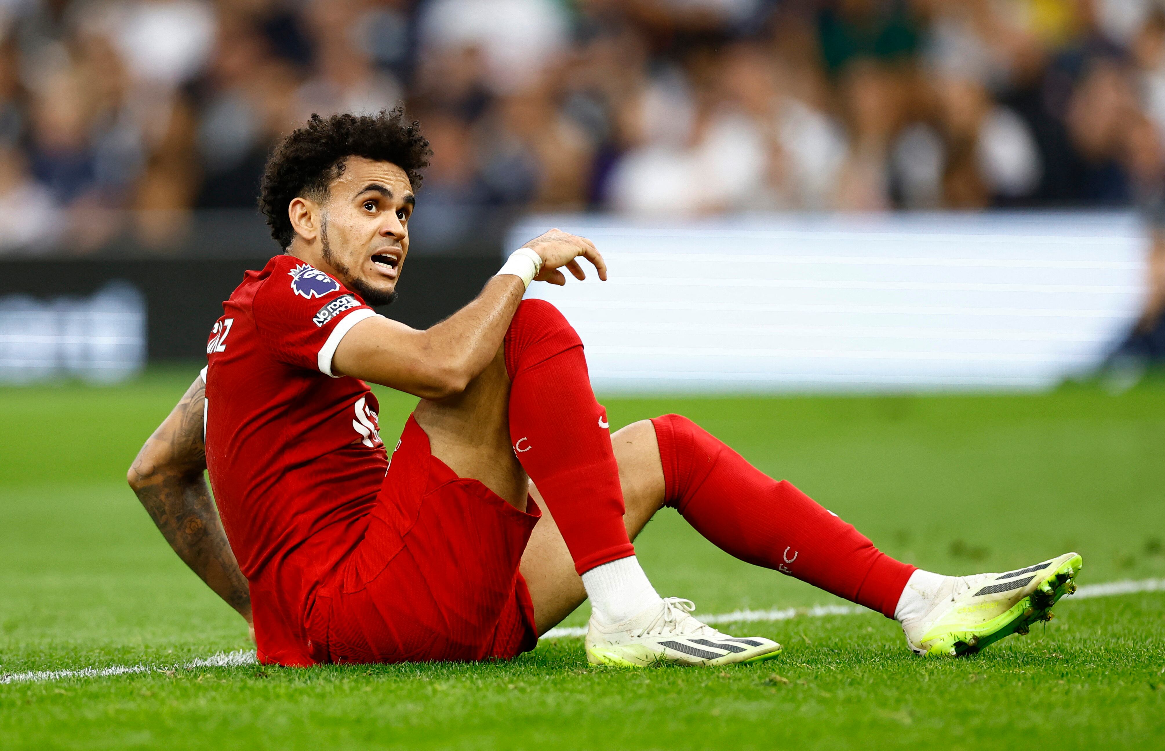 Soccer Football - Premier League - Tottenham Hotspur v Liverpool - Tottenham Hotspur Stadium, London, Britain - September 30, 2023 Liverpool's Luis Diaz reacts Action Images via Reuters/Peter Cziborra NO USE WITH UNAUTHORIZED AUDIO, VIDEO, DATA, FIXTURE LISTS, CLUB/LEAGUE LOGOS OR 'LIVE' SERVICES. ONLINE IN-MATCH USE LIMITED TO 45 IMAGES, NO VIDEO EMULATION. NO USE IN BETTING, GAMES OR SINGLE CLUB/LEAGUE/PLAYER PUBLICATIONS.