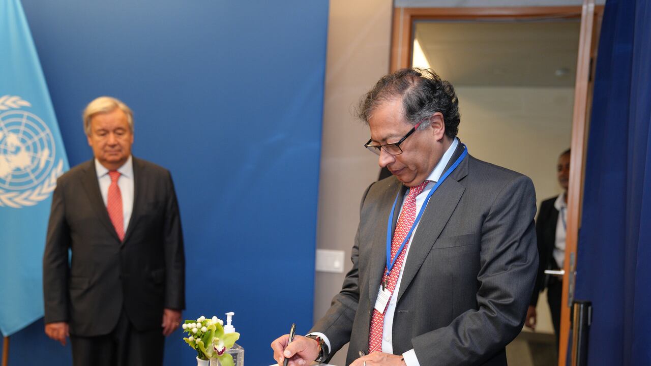 Gustavo Petro y António Guterres en Naciones Unidas.