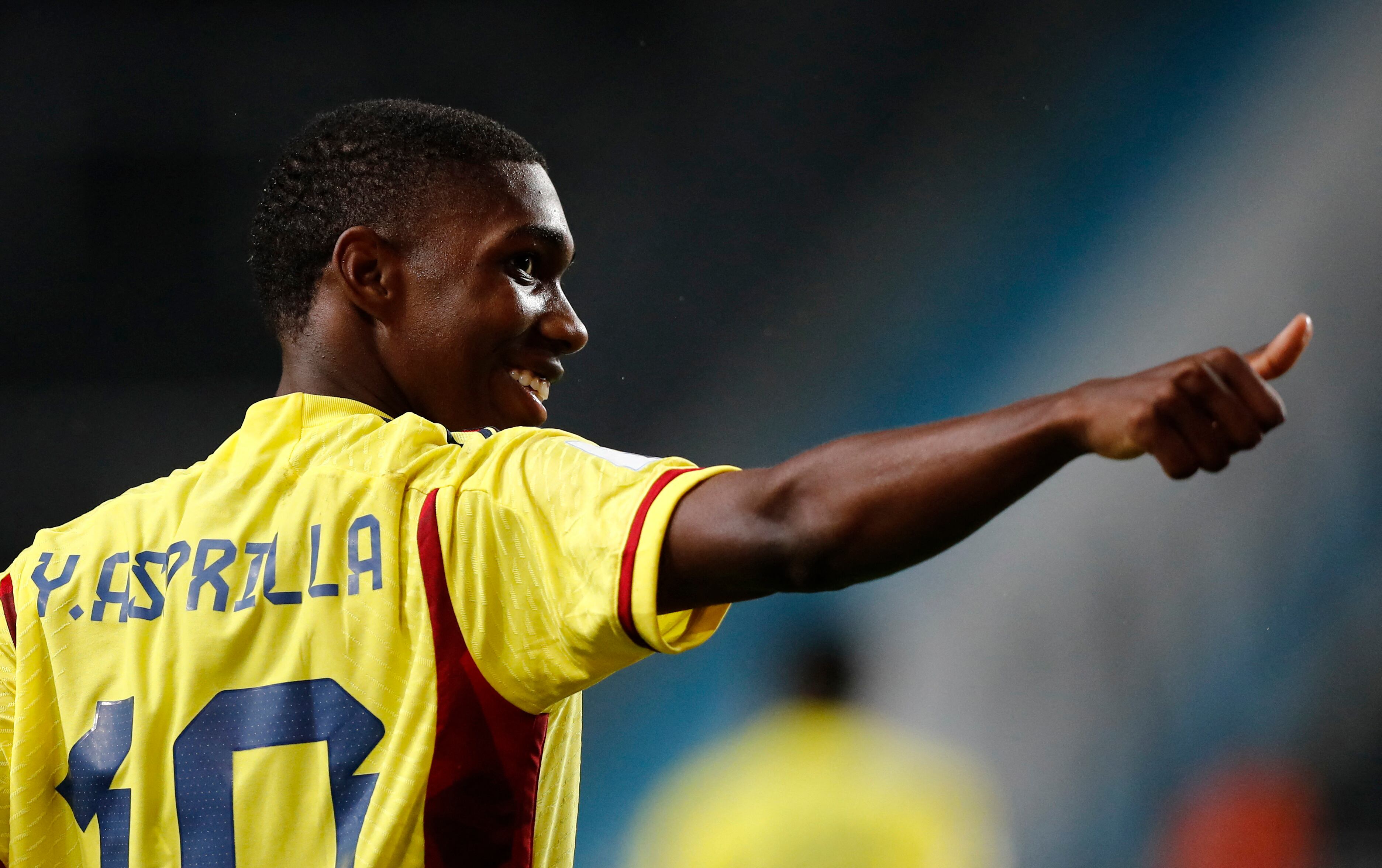 Soccer Football - FIFA U20 World Cup Argentina 2023 - Group C - Japan v Colombia - Estadio Unico Diego Armando Maradona, La Plata, Argentina - May 24, 2023 Colombia's Yaser Asprilla celebrates scoring their first goal REUTERS/Agustin Marcarian