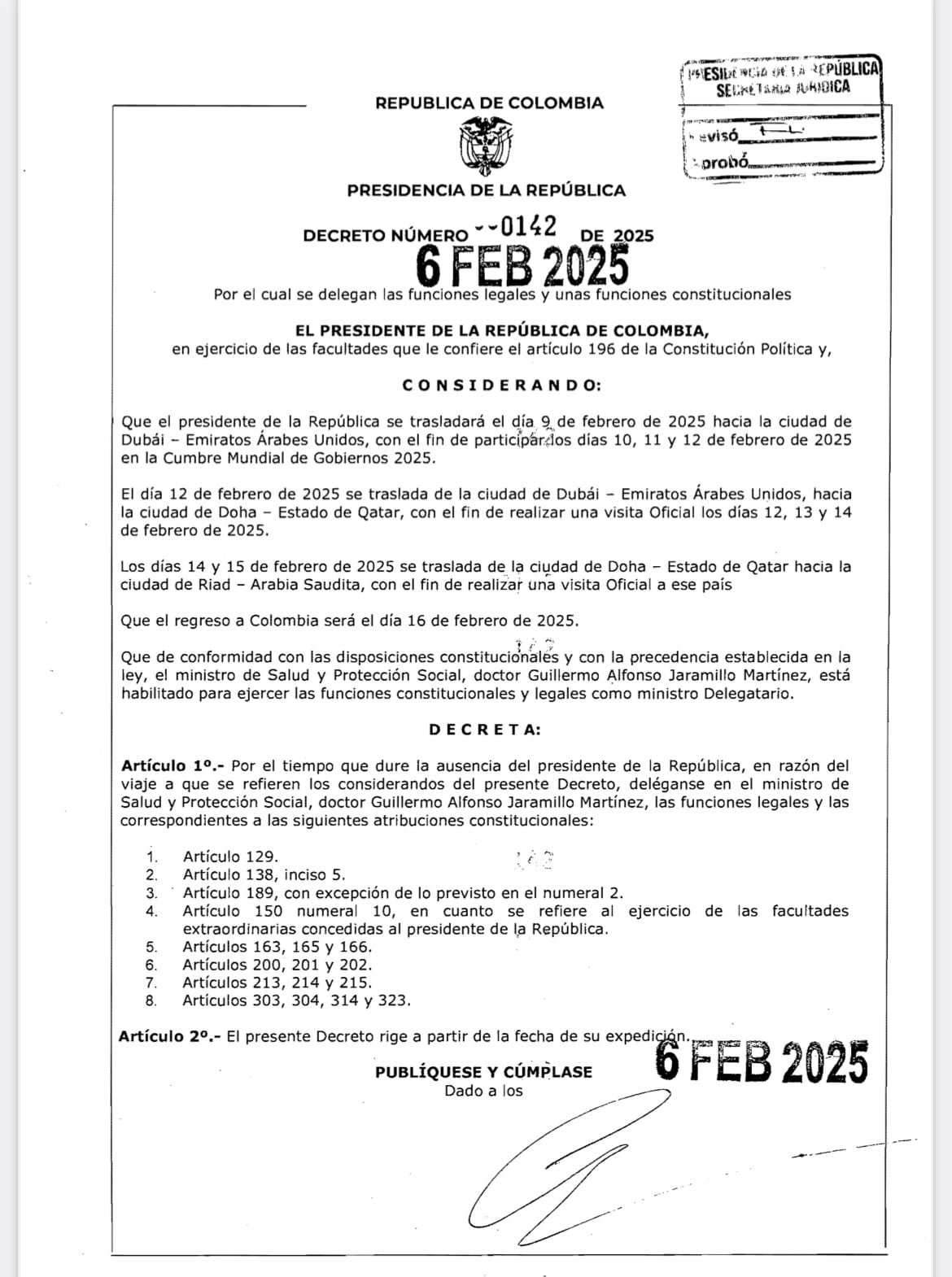 Decreto presidente Petro viaje al exterior