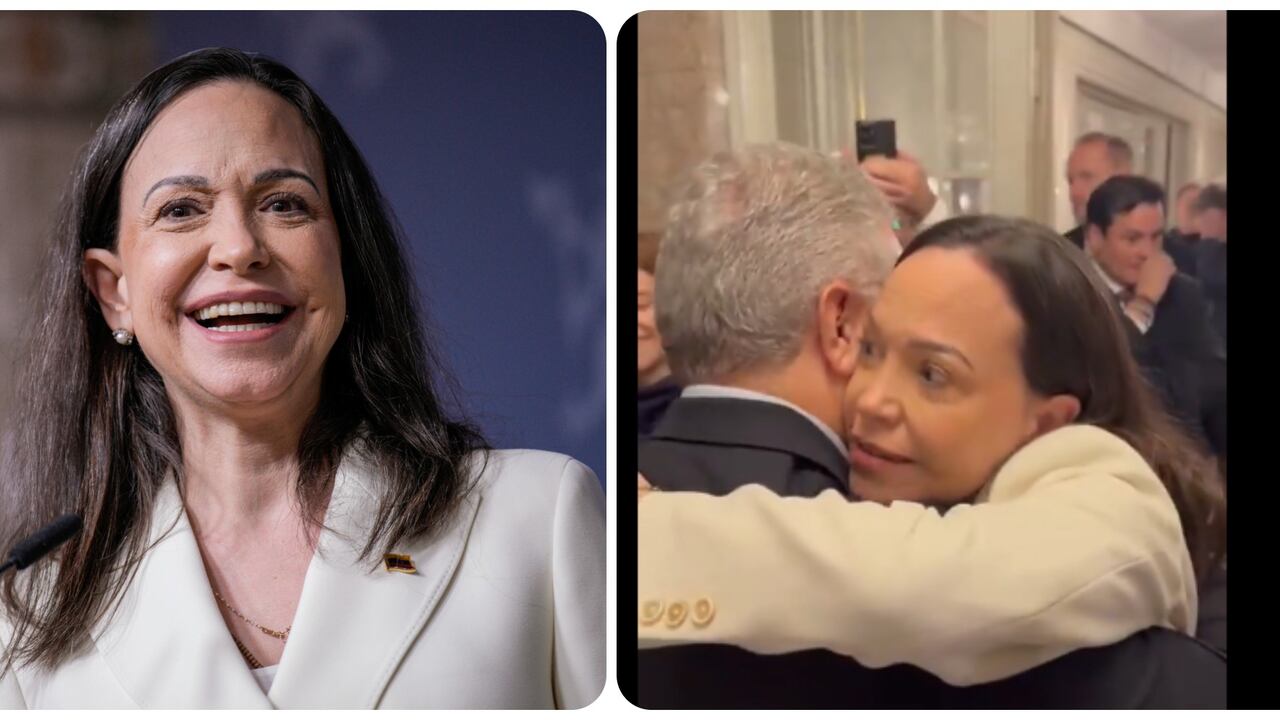 María Corina Machado saludó al expresidente Iván Duque en Oslo.