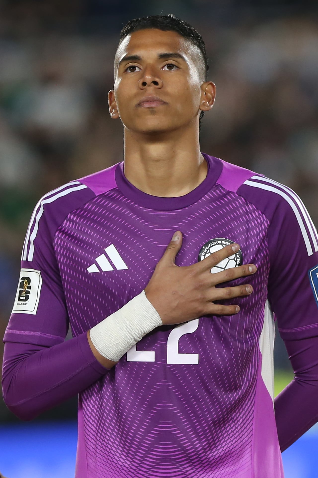 BUENOS AIRES, ARGENTINA - JUNE 10: Kevin Leonardo Mier of Colombia lines up before the FIFA World Cup 2026 Qualifier match between Argentina and Colombia at Estadio Mas Monumental Antonio Vespucio Liberti on June 10, 2025 in Buenos Aires, Argentina. (Photo by Daniel Jayo/Getty Images)