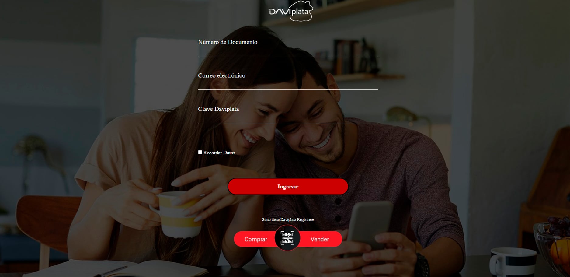 Formulario en sitio web falso creado por criminales que intentan robar cuentas de Daviplata.