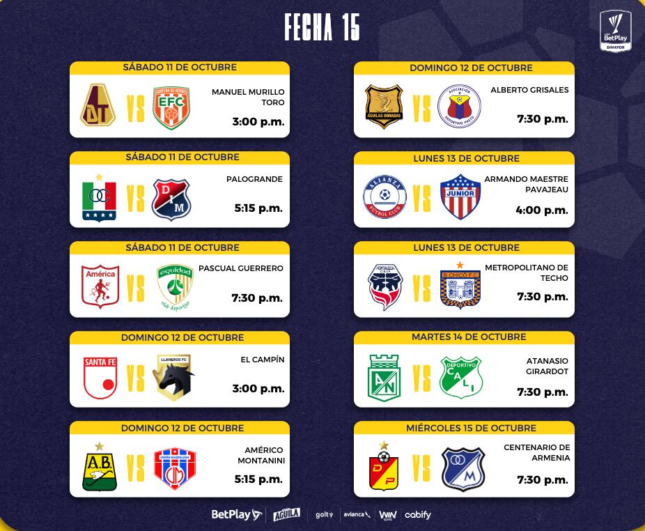 Liga BetPlay 2025 segundo semestre fecha 15