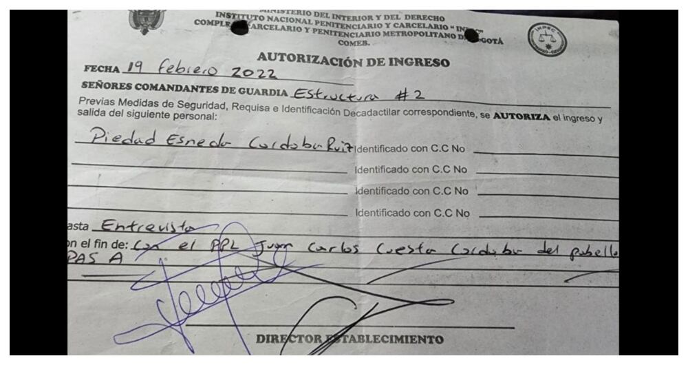 Autorización de ingreso de Piedad Córdoba a La Picota