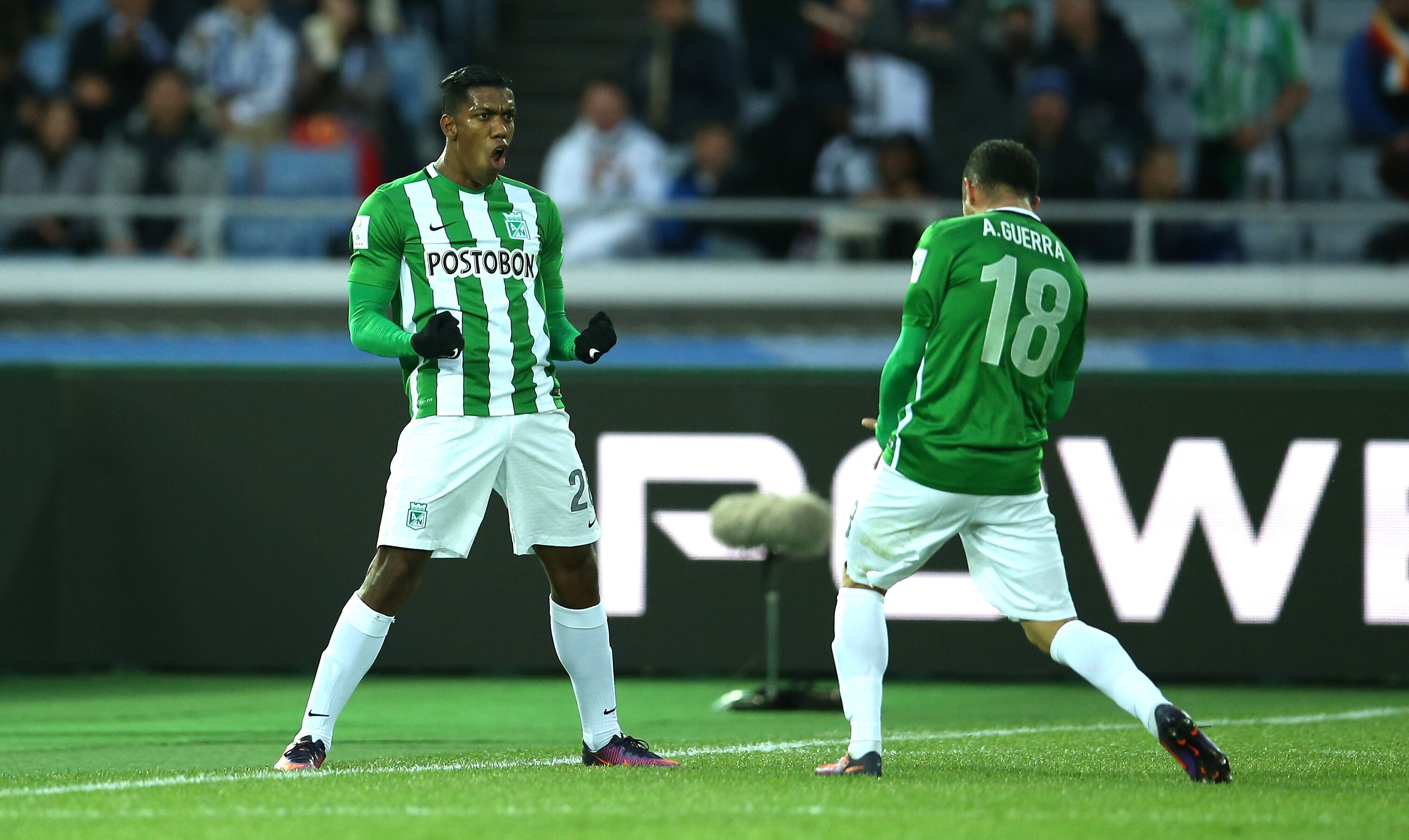 Orlando Berrío jugando en Atlético Nacional en el Mundial de Clubes 2016.