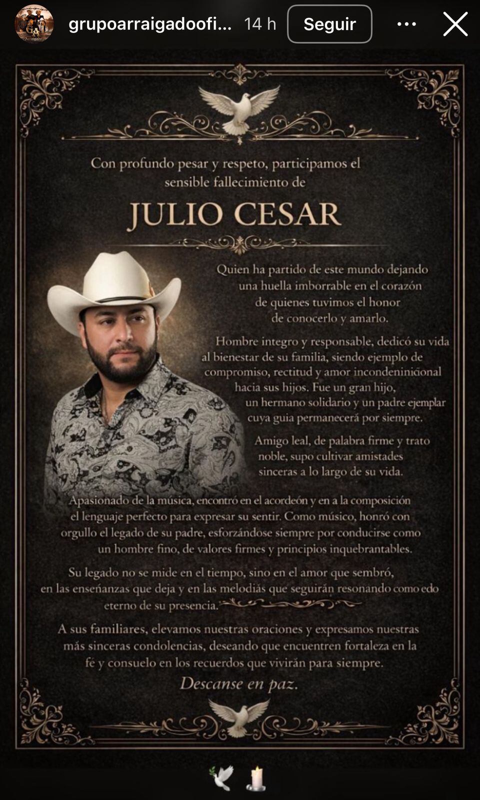 Julio César Beltrán, acordeonista del Grupo Arraigado que fue asesinado.