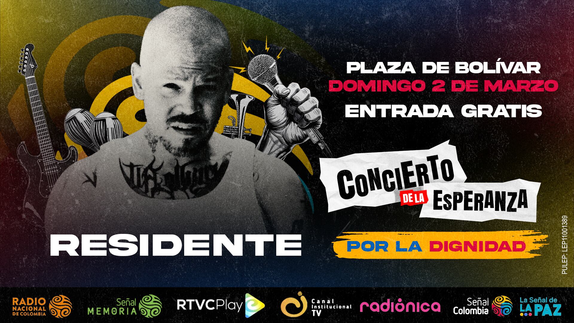 La Plaza de Bolívar en Bogotá será el escenario para un concierto gratuito con Residente como invitado internacional.
