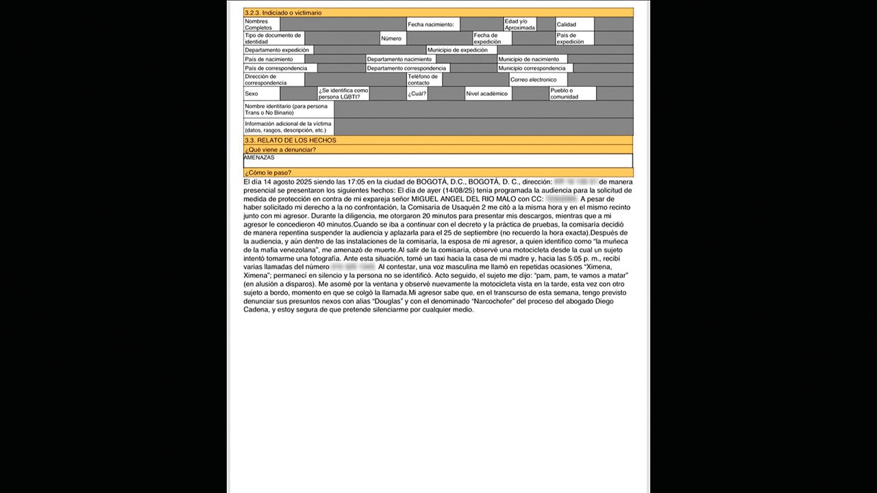 Bustamante denunció que la nueva esposa de Del Río, Railin Elizabeth Yepes, la amenazó de muerte.