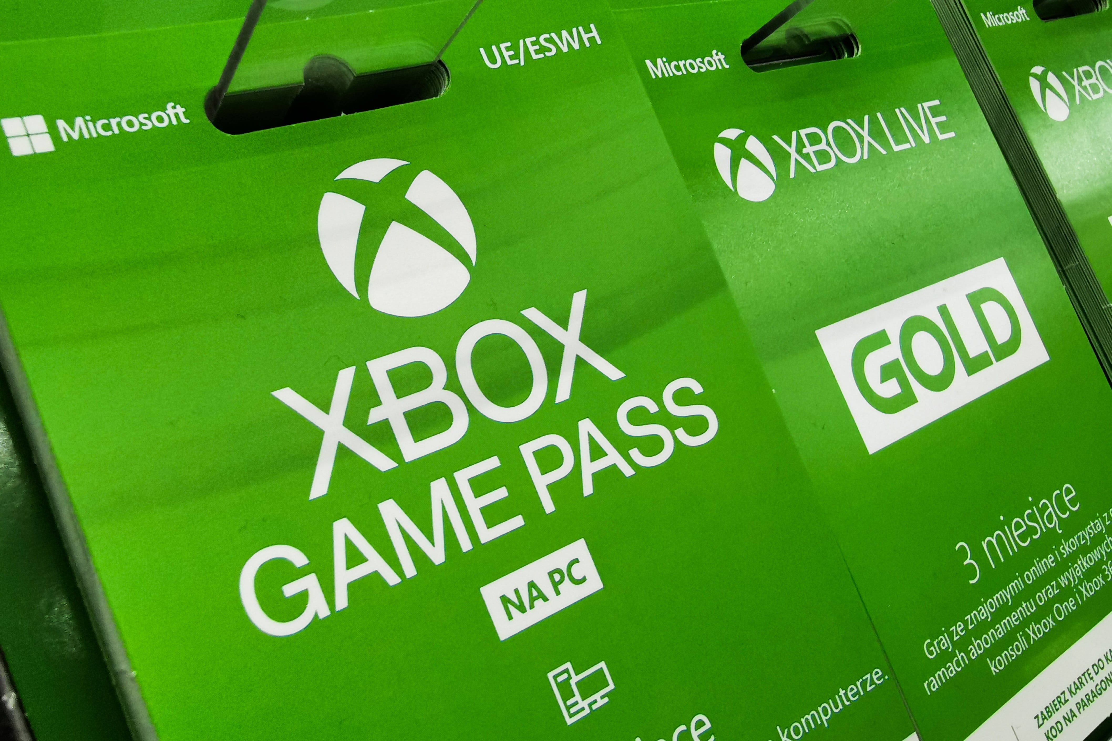 Xbox game pass gift cards are seen in a store in Krakow, Poland on August 26, 2021 (Photo by Beata Zawrzel/NurPhoto via Getty Images)