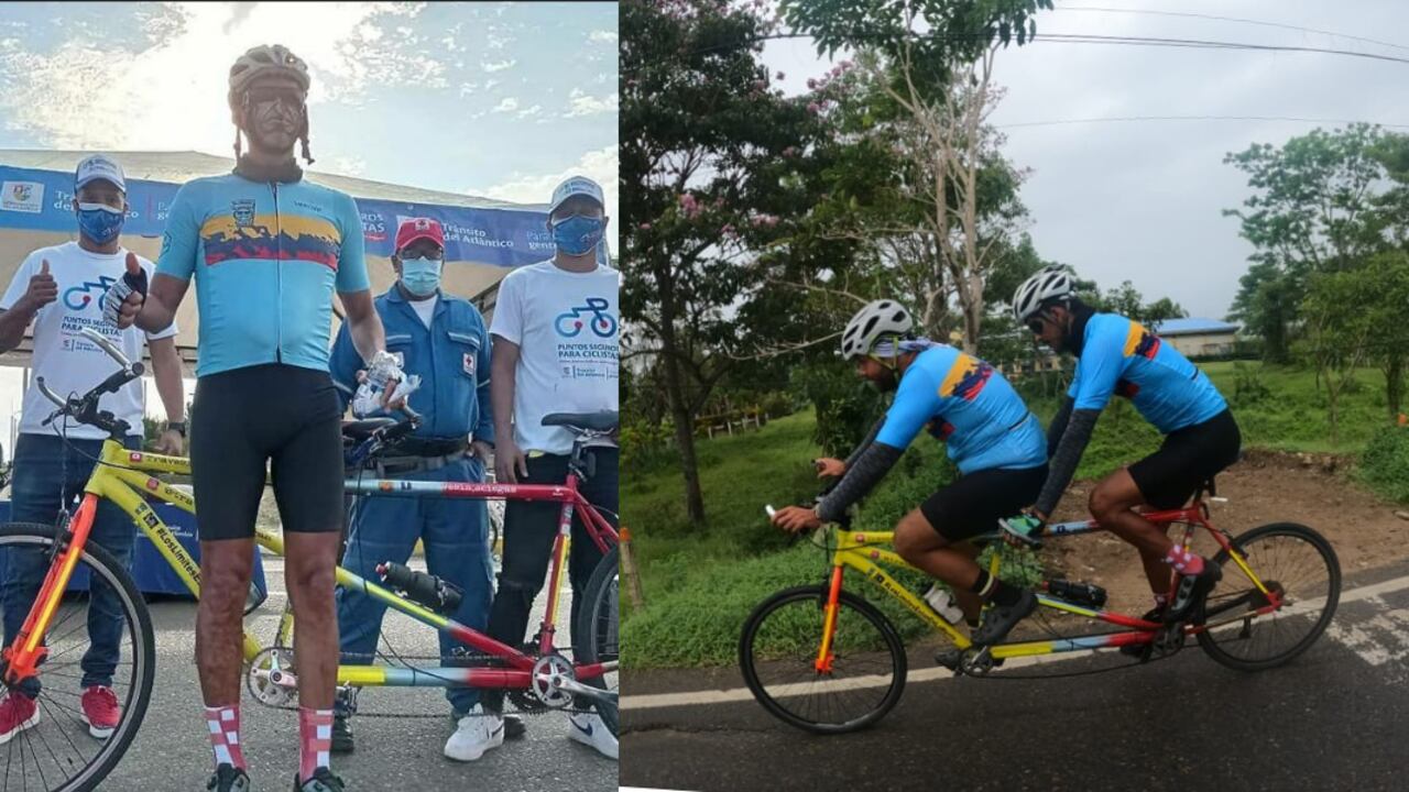 Juan Gabriel junto a su coequipero, quien conduce la bicicleta, Martín Julián Mancilla.