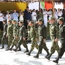 Toda la cúpula militar, encabezada por el ministro Santos, hizo parte de la celebración. Los 11 policías y soldados recién rescatados asistieron a la celebración del Dia de la Independencia en Amazonas.