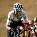 FILE - Colombia's Egan Bernal crosses the finish line of the stage 13 of the Tour de France cycling race over 191 kilometers from Chatel-Guyon to Puy Mary, Friday, Sept. 11, 2020. The 110th edition of the Tour de France starting Saturday, July 1, 2023, from Bilbao, Spain. Bernal, who won the 2019 Tour, was very close to becoming paralyzed after an accident involving a bus in January 2022 in Colombia during training. He is returning to cycling’s biggest race for the first time since his life-threatening crash at the start of last year. (Benoit Tessier/Pool Photo via AP, File)