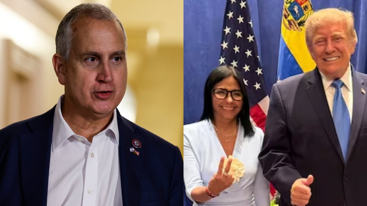 Congresista Mario Díaz-Balart y los presidentes de Venezuela, Delcy Rodríguez, y de Estados Unidos, Donald Trump.