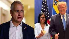 Congresista Mario Díaz-Balart y los presidente de Venezuela, Delcy Rodríguez, y de Estados Unidos, Donald Trump.