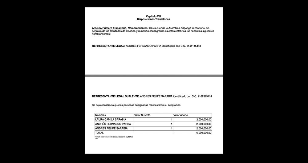 Documento sobre Andrés Sarabia, hermano de Laura Sarabia.
