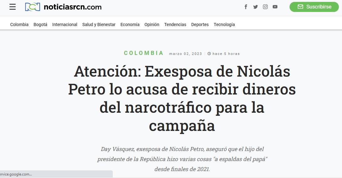 Captura de pantalla de Noticias RCN.