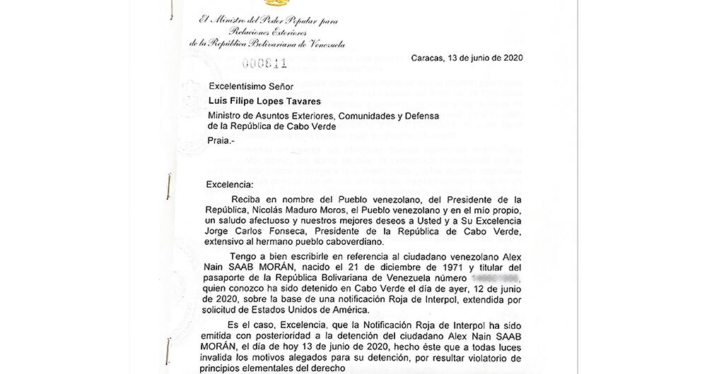 Hay cartas que envió el canciller, Jorge Arreaza, para abogar por Saab ante Cabo Verde.