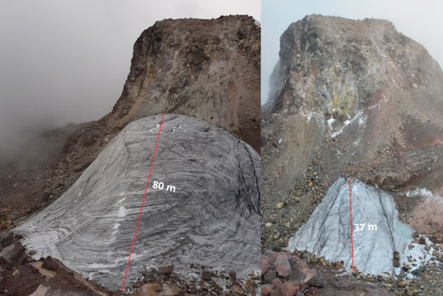 Pérdida de masa en el relicto glaciar El Escondido del nevado Santa Isabel.