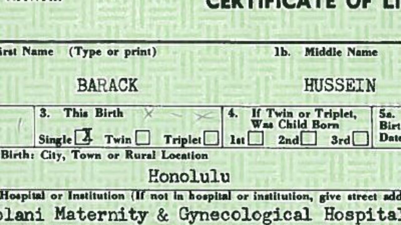 Certificado de nacimiento del presidente estadounidense Barack Obama.