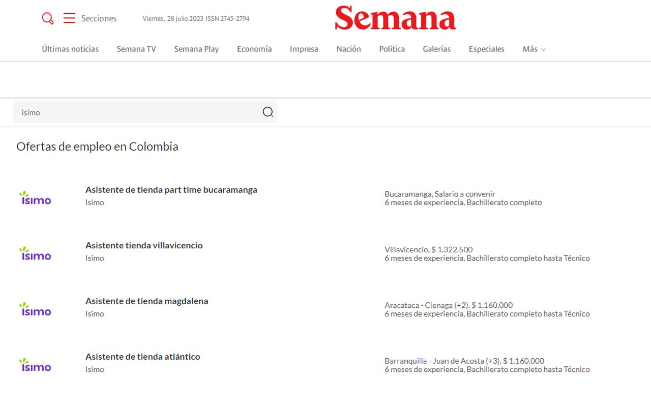 Las principales vacantes de Ísimo