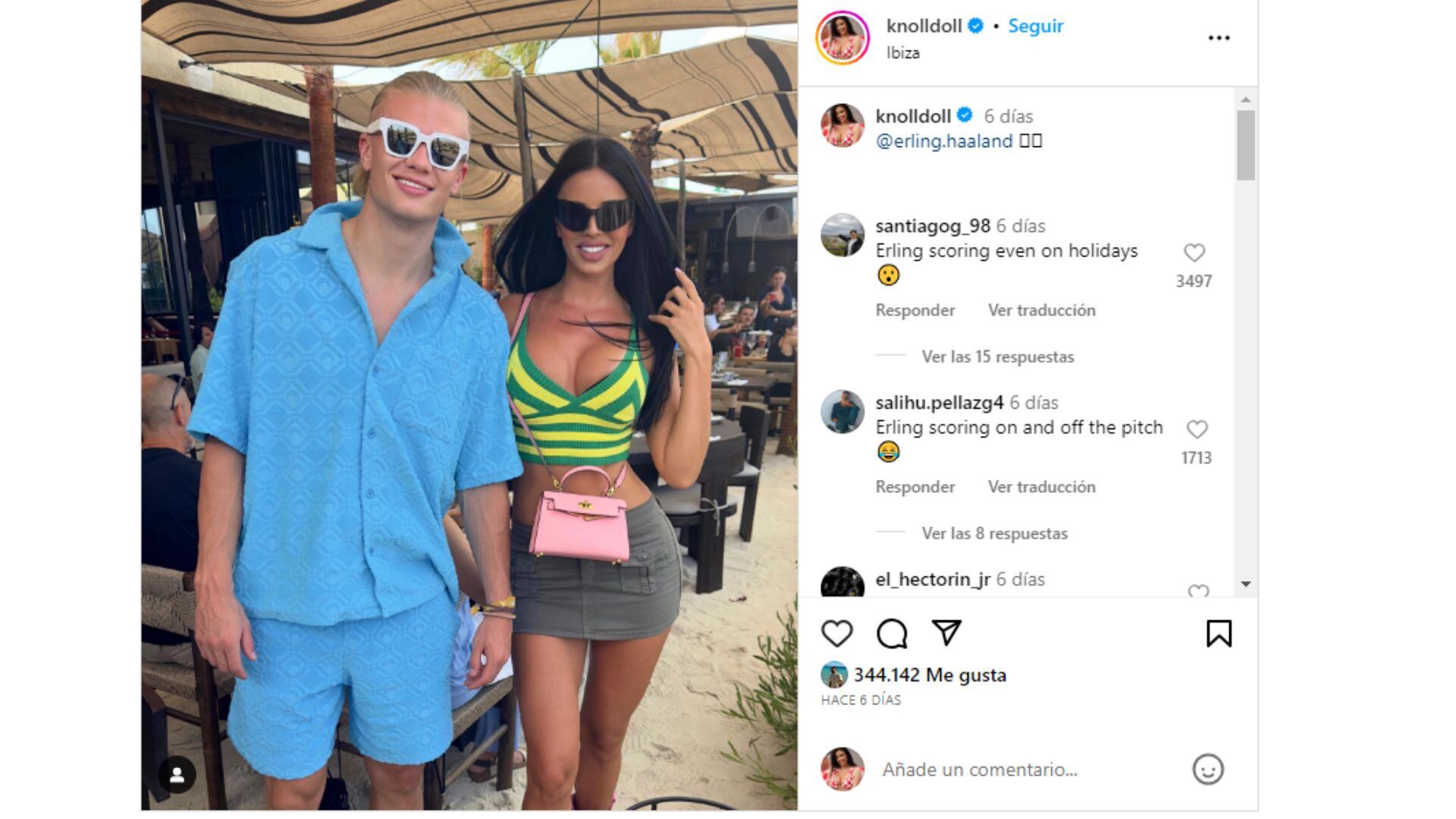 Haaland en sus vacaciones en compañía de la modelo Ivana Kroll.