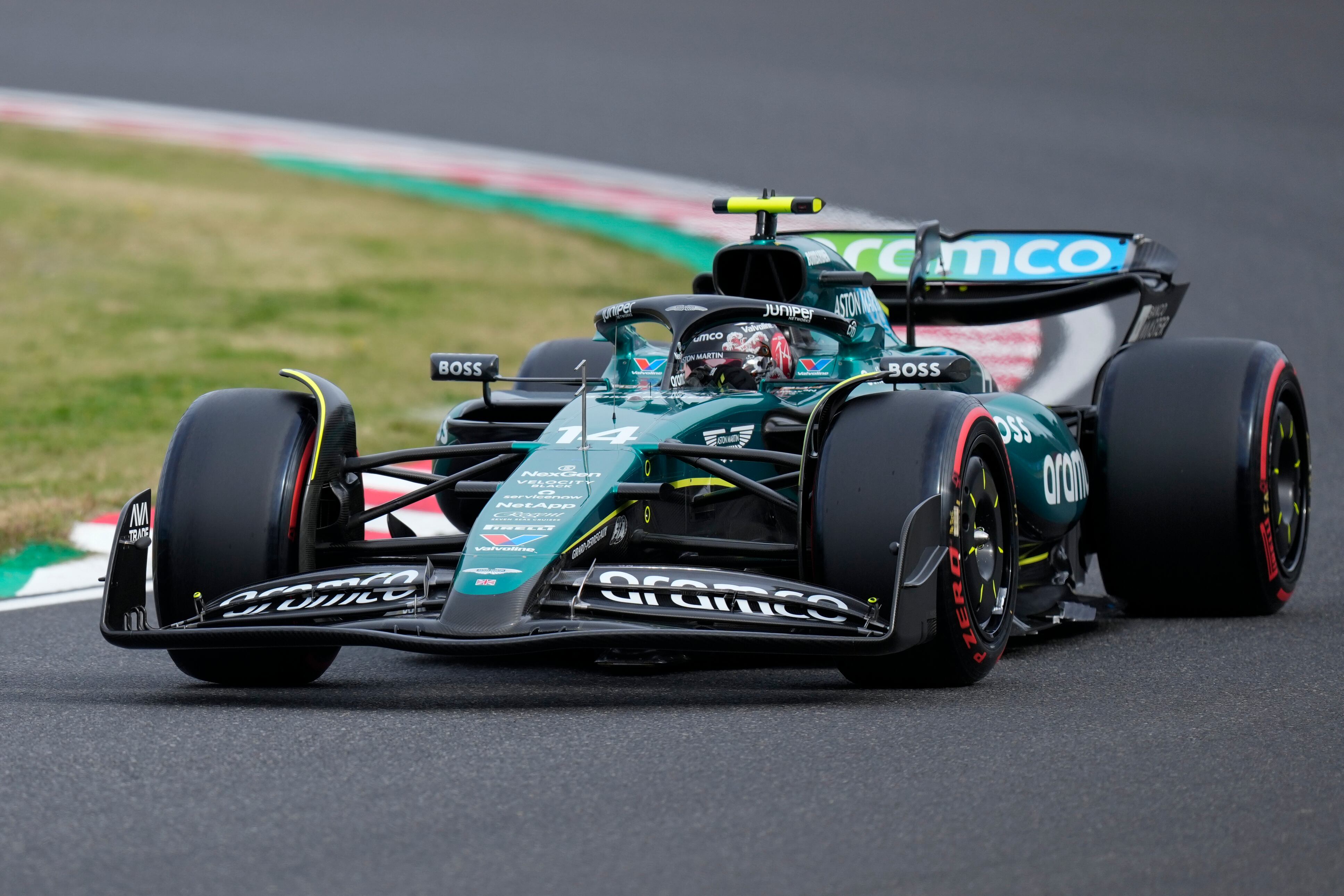 FILE - Aston Martin driver Fernando Alonso of Spain during the qualifying session at the Suzuka Circuit in Suzuka, central Japan, Saturday, April 6, 2024, ahead of Sunday's Japanese Formula One Grand Prix. Two-time Formula One champion Fernando Alonso has signed a multiyear contract extension with Aston Martin. The 42-year-old Spaniard is in his second season at Aston Martin which announced the extension on Thursday without specifying the number of years on the deal. (AP Photo/Hiro Komae, File)