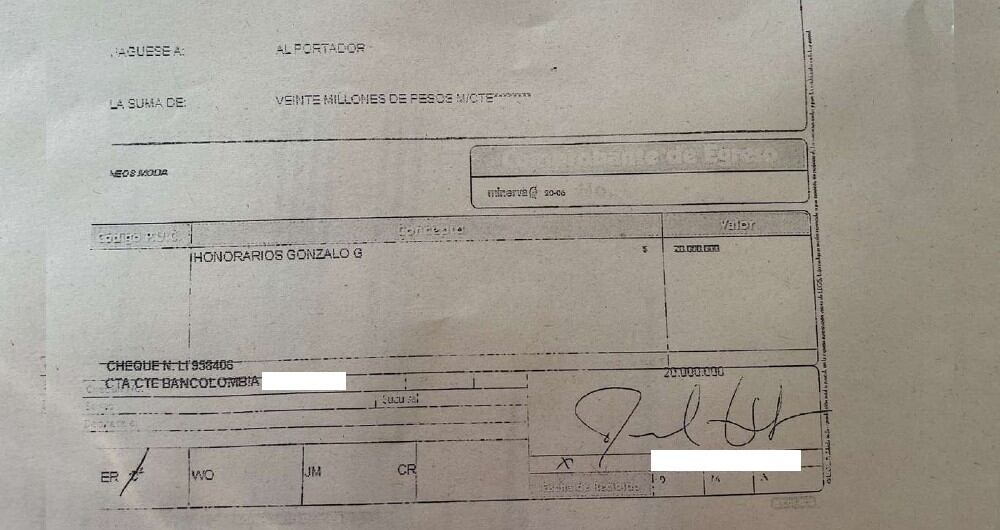 Comprobante de pago Carlos Mattos a Gonzalo Guillén.