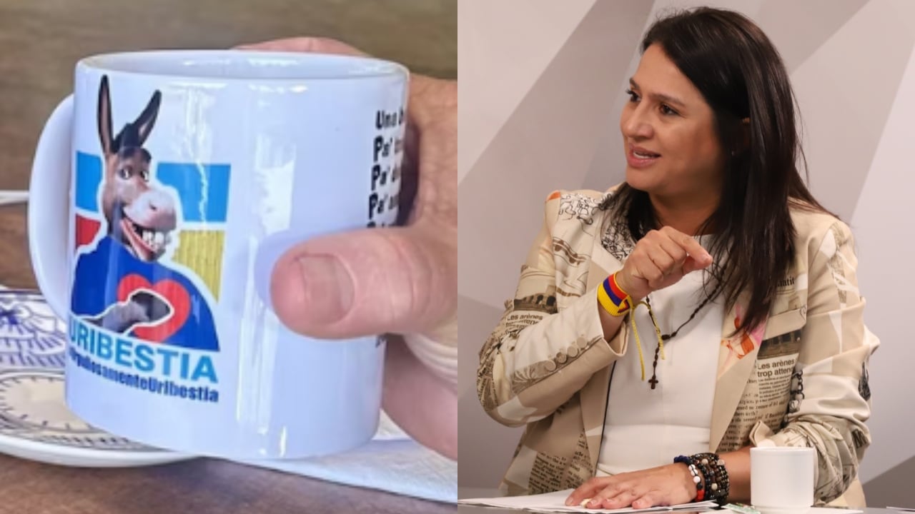 Paola Holguín y el vaso 'uribestia'.