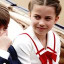 Britain's Prince Louis, left, and Princess Charlotte sit in a carriage as they take part in the Trooping The Colour parade, in London, Saturday, June 17, 2023. Trooping the Colour is the King's Birthday Parade and one of the nation's most impressive and iconic annual events attended by almost every member of the Royal Family. (Aaron Chown/PA via AP)