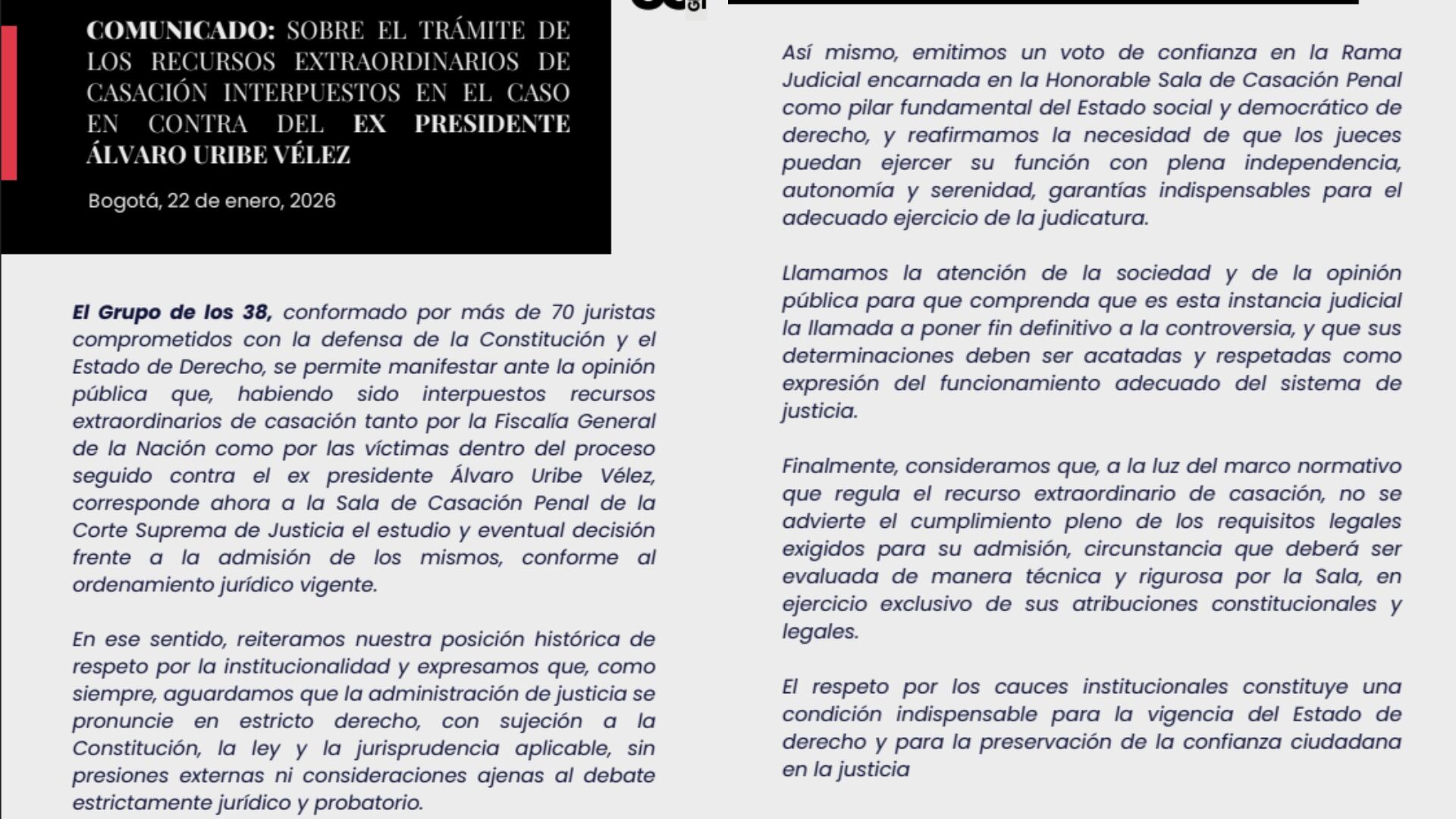 Comunicado del grupo de los 38