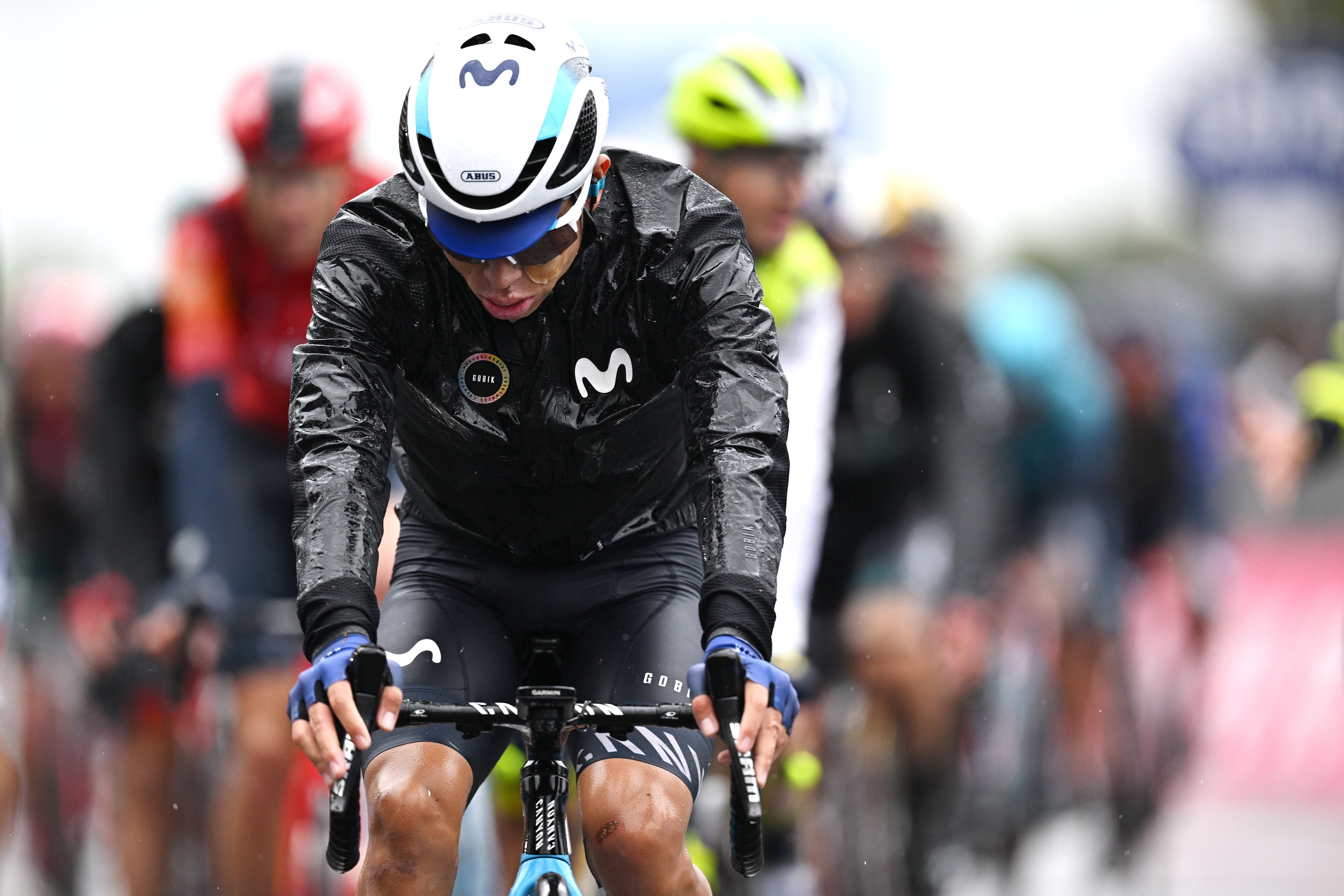 SALERNO, ITALY - MAY 10: Einer Augusto Rubio of Colombia and Movistar Team crosses the finish line during the 106th Giro d'Italia 2023 - Stage 5 a 171km stage from Atripalda to Salerno / #UCIWT / on May 10, 2023 in Salerno, Italy. (Photo by Stuart Franklin/Getty Images,)