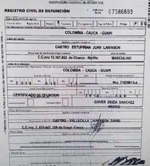 Falso certificado de defunción de alias Matamba
