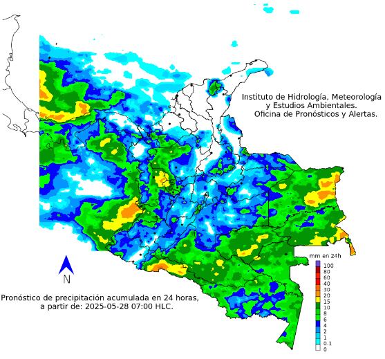 Figura 3. Fuente: Ideam.
Nota: La escala de colores indica la cantidad de
precipitación acumulada (en milímetros)