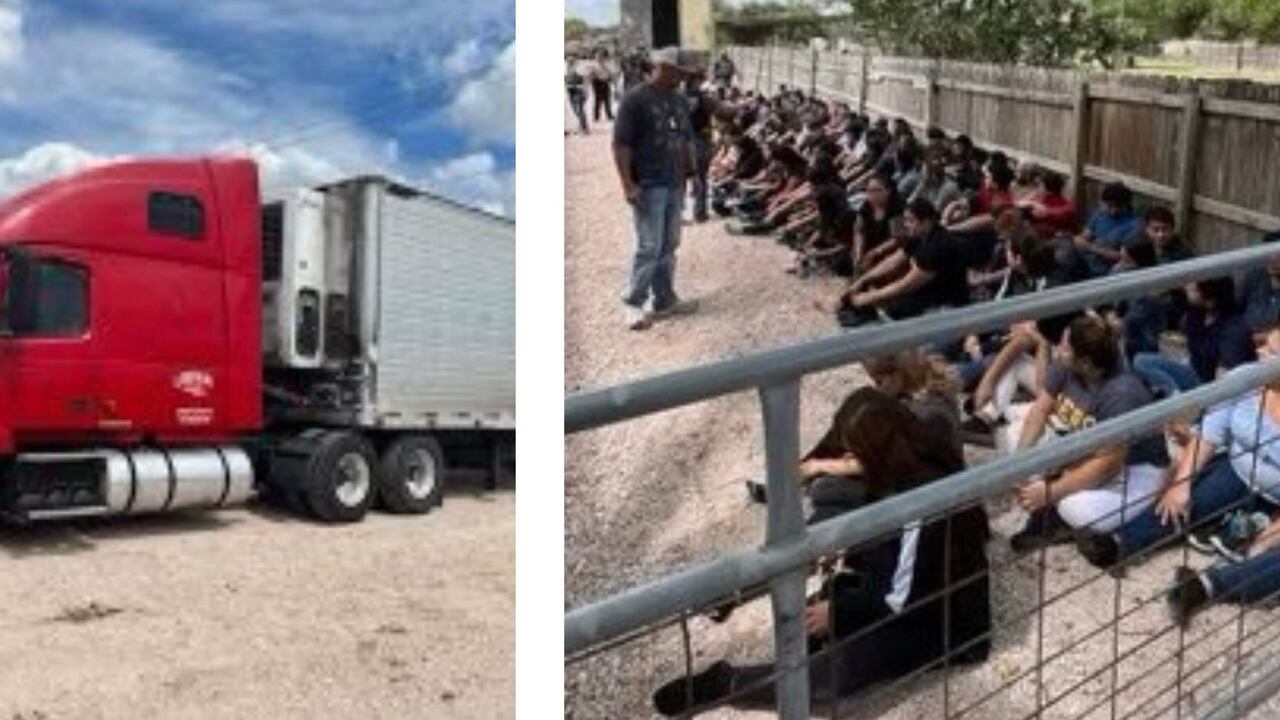 Camión en el que fueron encontrados 84 inmigrantes ilegales en el sur de Texas, Estados Unidos.