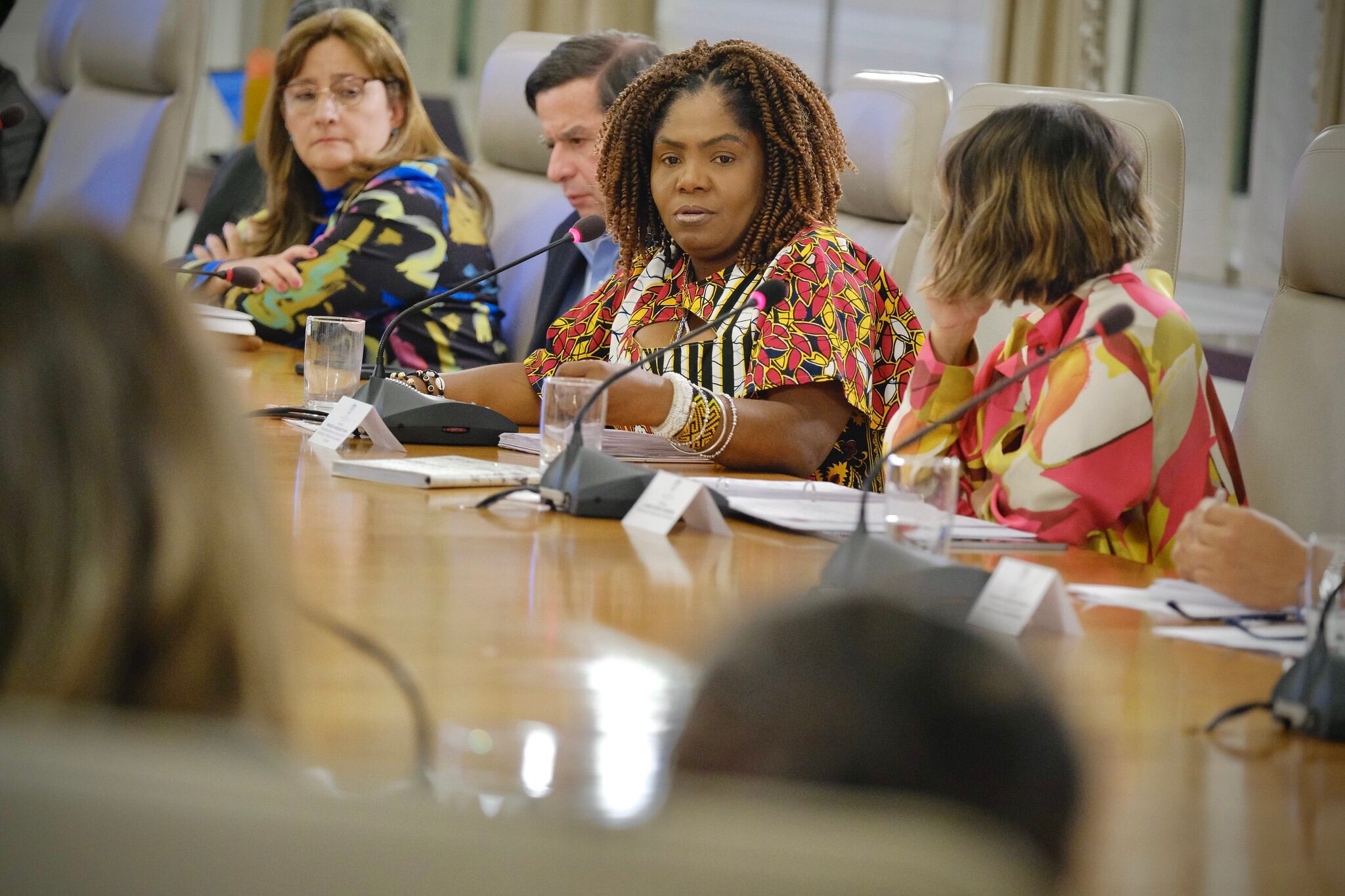 Ángela María Buitrago, ministra de Justicia; Juan Fernando Cristo, ministro del Interior; Francia Márquez, vicepresidenta y ministra de la Igualdad y Laura Sarabia, canciller.