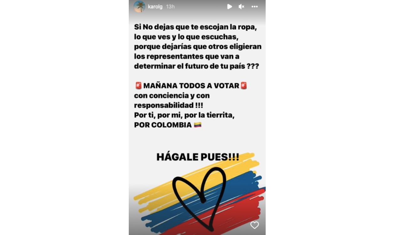 La cantante colombiana Karol G, no fue ajena a los mensajes de cara a las elecciones del domingo 19 de junio
