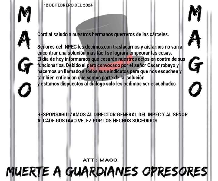 Mago amenaza a guardianes del Inpec