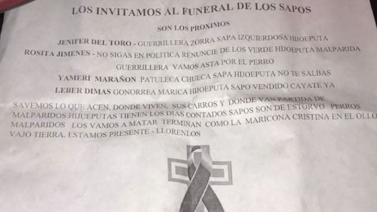 Este es el panfleto de amenaza que han recibido los líderes sociales