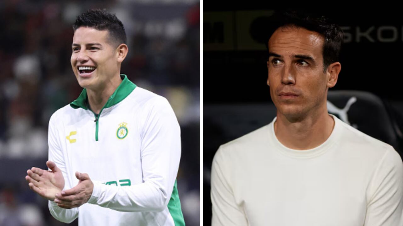 James Rodríguez y el técnico, Iñigo Pérez, quien no le dio minutos en Rayo Vallecano