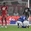 Jugadores de Millonarios celebrando la victoria sobre América en el Pascual Guerrero