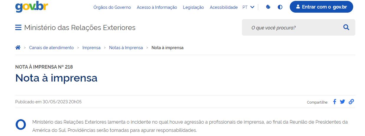 Comunicado agresión a periodista en Brasil