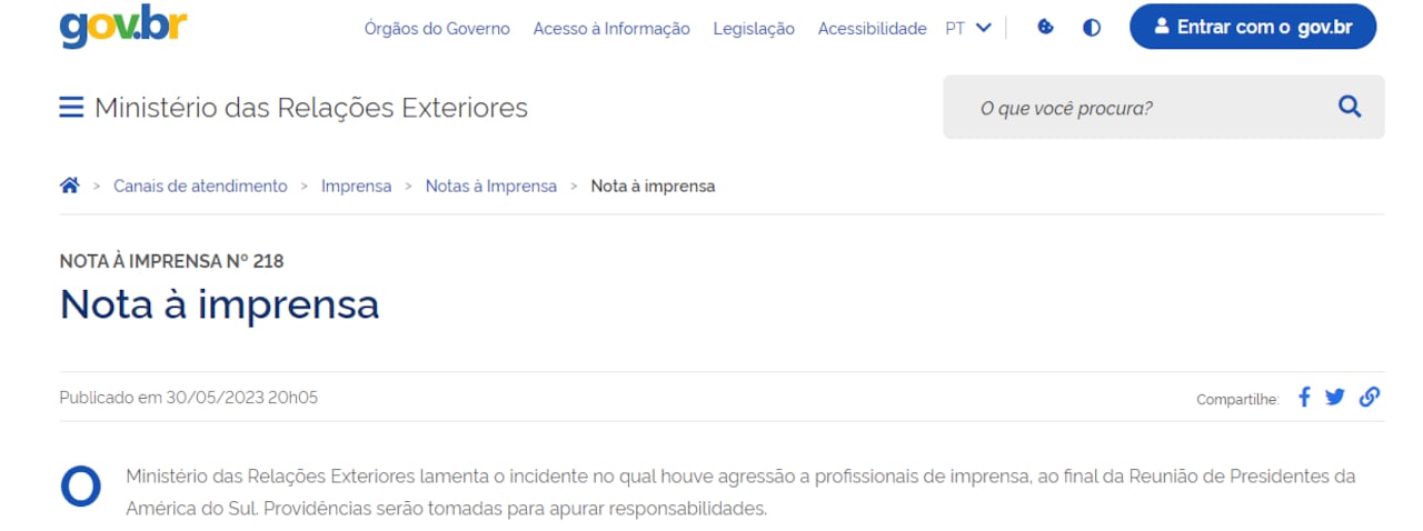 Comunicado agresión a periodista en Brasil