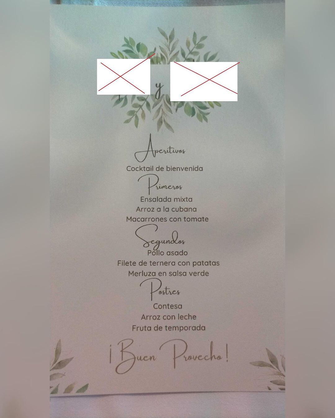 Este fue el menú que presentó el hombre sobre la comida que dieron en la boda.