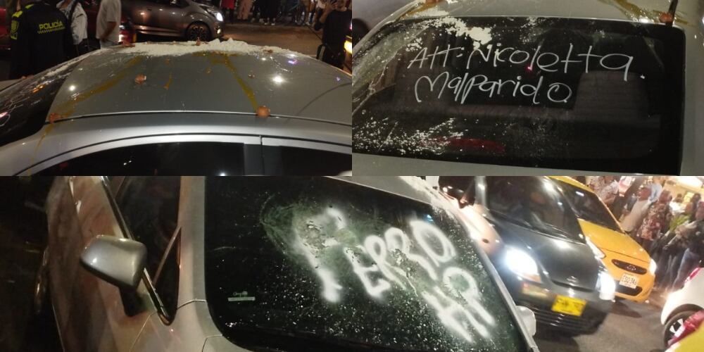 Así quedó el carro que rayó la mujer en Medellín.