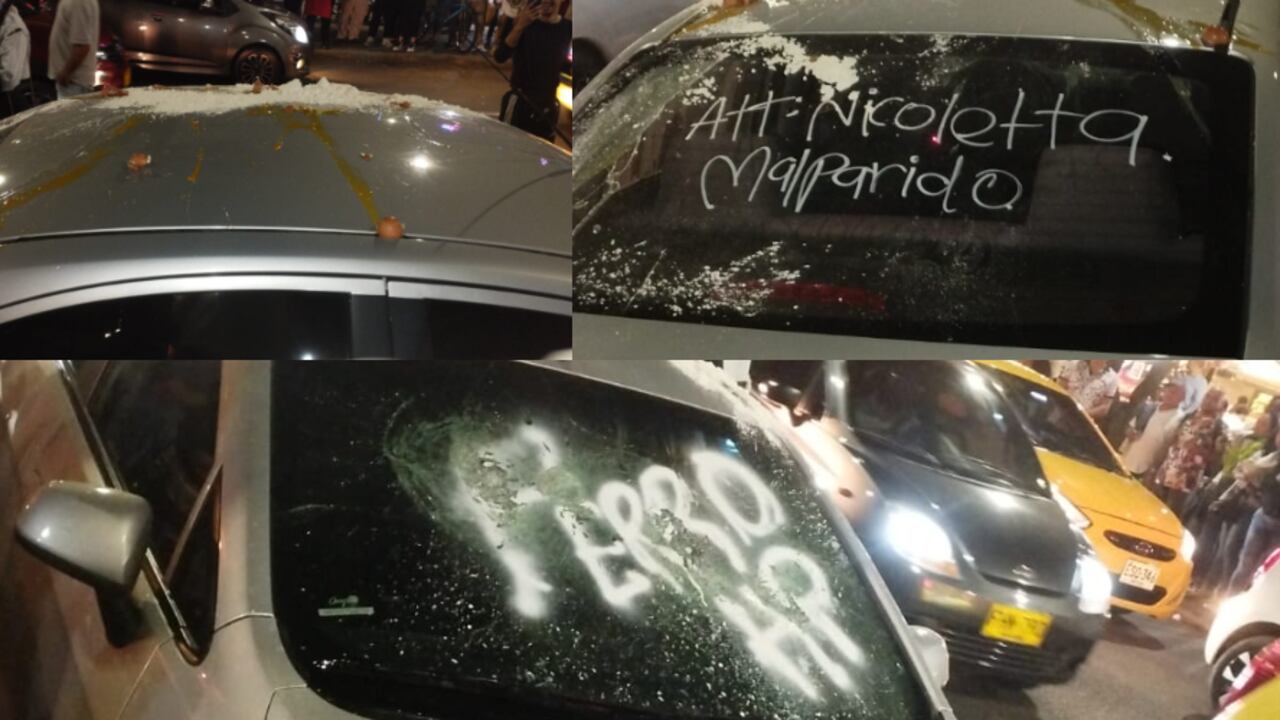 Así quedó el carro que rayó la mujer en Medellín.