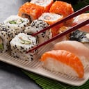 Sushi and maki set on stone table