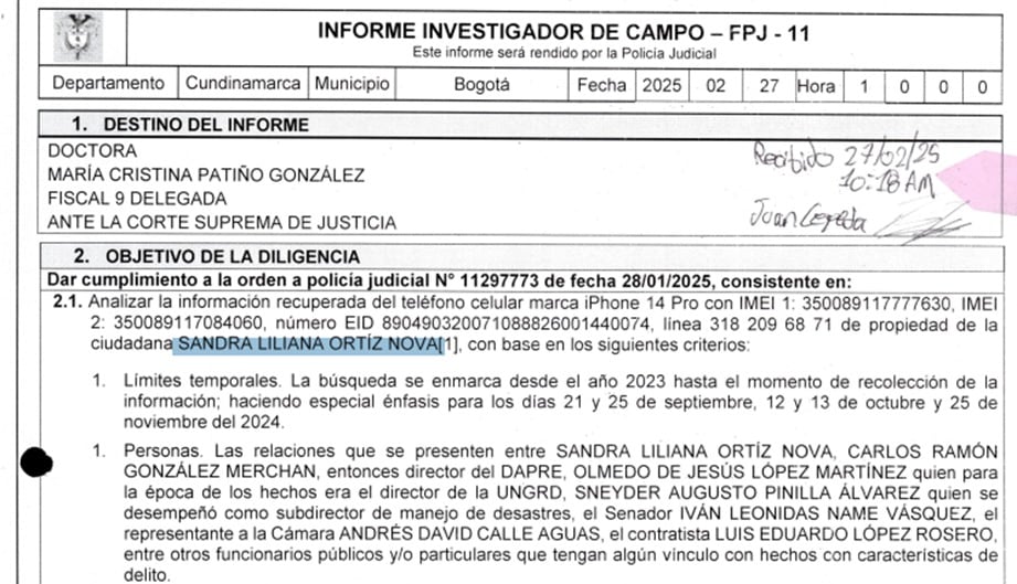 Esta es la extracción del celular de la exconsejera para las regiones Sandra Ortiz, con énfasis en los días 21 y 25 de septiembre; 12 y 13 de octubre y 25 de noviembre, fechas clave en el saqueo a la UNGRD.